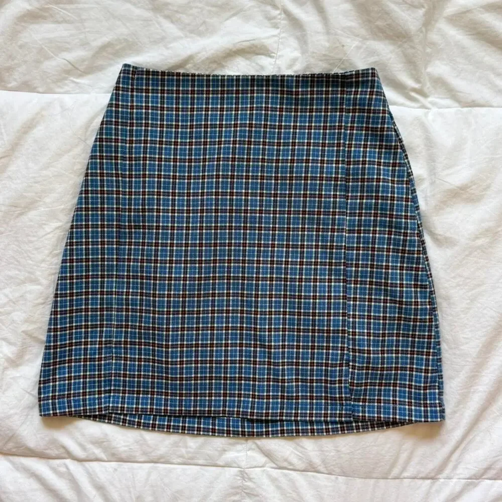 Brandy melville blue plaid cara  mini skirt‎ size XS academia preppy